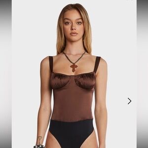 REVOLVE WeWoreWhat Ruched Cup Satin Bodysuit